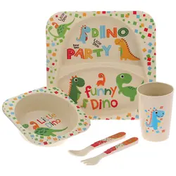 ست ظرف غذای بامبو کودک ۵تیکه کوکو coco bamboo طرح اژدها کوچولو little dino