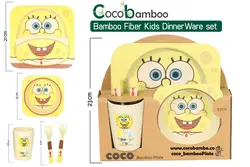 ست ظرف غذای بامبو کودک ۵تیکه کوکو coco bamboo طرح باب اسفنجی spooge bob