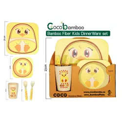 ست ظرف غذای بامبو کودک ۵تیکه کوکو coco bamboo طرح جوجه chicken