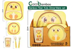 ست ظرف غذای بامبو کودک ۵تیکه کوکو coco bamboo طرح جوجه chicken