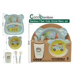 ست ظرف غذای بامبو کودک ۵تیکه کوکو coco bamboo طرح ببر tiger