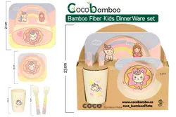 ست ظرف غذای بامبو کودک ۵تیکه کوکو coco bamboo طرح یونیکورن unicorn