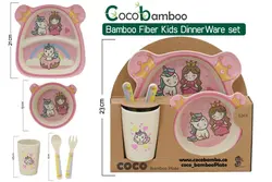 ست ظرف غذای بامبو کودک ۵تیکه کوکو coco bamboo طرح یونیکورن unicorn girl