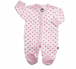 سرهمی جوراب دار نوزادی آدمک مدل قلب صورتی سایز نوزادی تا 9ماه