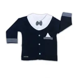 آستین بلند کوکالو طرح سرمه ای پاپیون سایز نوزادی تا 3سال