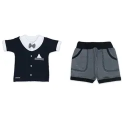 آستین کوتاه و شلوارک کوکالو طرح سرمه ای پاپیون سایز نوزادی تا 3 سال