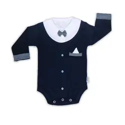 زیردکمه آستین بلند کوکالو طرح سرمه ای پاپیون سایز نوزادی تا یکسال