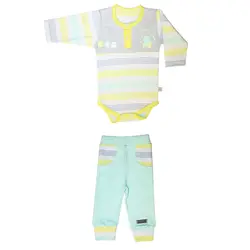 زیردکمه آستین بلند و شلوار به آوران طرح فیل سایز ۶ماه تا ۳ سال