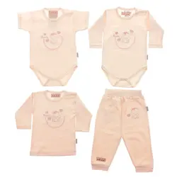 چهار تیکه جونیورز طرح خرس گلدار سایز نوزادی تا ۳ سال