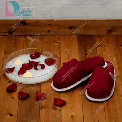 دمپایی حوله ای طرح کرالیچ رنگ زرشکی - deniztowel