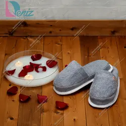 دمپایی حوله ای طرح کرالیچ رنگ طوسی روشن - deniztowel