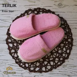 دمپایی حوله ای طرح کرالیچ رنگ صورتی روشن - deniztowel