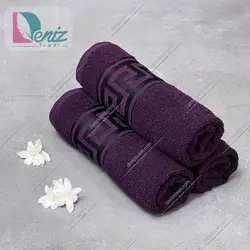حوله دستی بسته سه عددی طرح ورساچه رنگ بادمجونی - deniztowel
