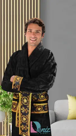 حوله تن پوش طرح ورساچه رنگ مشکی - deniztowel