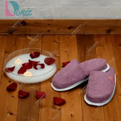 دمپایی حوله ای طرح کرالیچ رنگ یاسی تیره - deniztowel