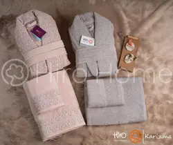 حوله ست دو نفره کاریزما رنگ طوسی فیلی و گلبهی روشن - deniztowel