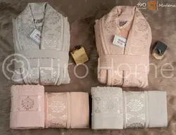 حوله ست دو نفره مودنا رنگ گلبهی و کرم - deniztowel