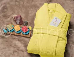 حوله تن پوش بلو طرح ماکرو رنگ لیمویی - deniztowel