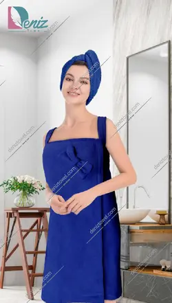 حوله سونایی طرح ساده رنگ آبی - deniztowel