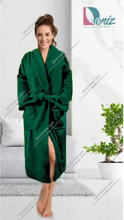 حوله تن پوش با طرح ساده رنگ یشمی - deniztowel