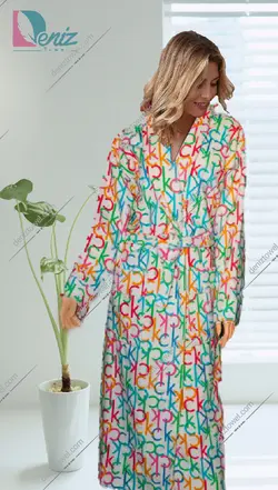 حوله تن پوش طرح CK رنگ استخوانی - deniztowel