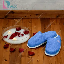 دمپایی حوله ای طرح کرالیچ رنگ آبی روشن - deniztowel