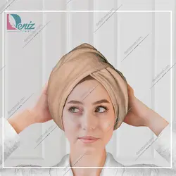 حوله سر طرح ساده مدل کلاه پیچ رنگ نسکافه ای - deniztowel