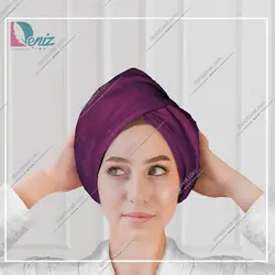 حوله سر طرح ساده مدل کلاه پیچ رنگ بنفش - deniztowel