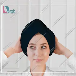 حوله سر طرح ساده مدل کلاه پیچ رنگ سرمه ای - deniztowel