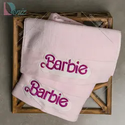 حوله ست استخری و دستی طرح باربی رنگ صورتی - deniztowel