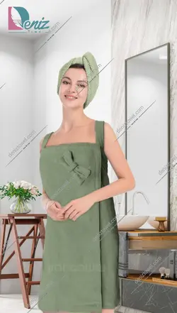 حوله سونایی طرح ساده رنگ ِزیتونی - deniztowel