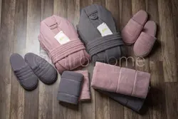 ست دو نفره طرح ماکرو رنگ کالباسی و سنگی - deniztowel