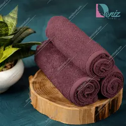 حوله دستی بسته سه عددی ساده رنگ عنابی - deniztowel