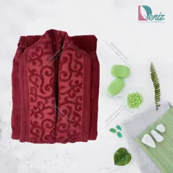 حوله تن پوش طرح الینا رنگ زرشکی - deniztowel