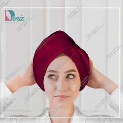 حوله سر طرح ساده مدل کلاه پیچ رنگ زرشکی - deniztowel