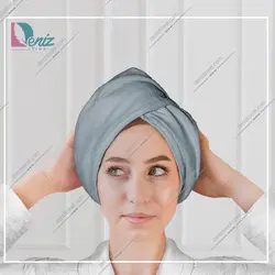 حوله سر طرح ساده مدل کلاه پیچ رنگ نقرابی - deniztowel
