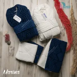 حوله ست دو نفره مارینا رنگ سرمه ای و استخوانی - deniztowel