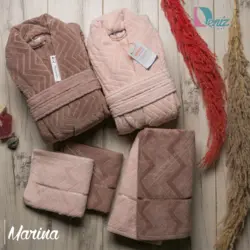 حوله ست دو نفره مارینا رنگ پودرا و شکلاتی - deniztowel