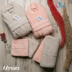 حوله ست دو نفره مارینا رنگ کرم و گلبهی - deniztowel