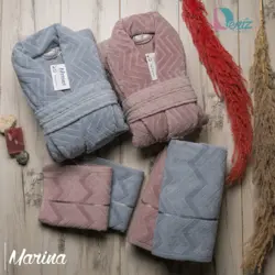 حوله ست دو نفره مارینا رنگ نقرابی و کالباسی - deniztowel