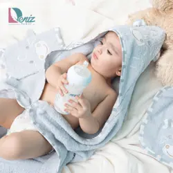 حوله نوزادی ۳ تکه کارتونی رنگ طوسی - deniztowel