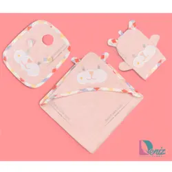 حوله نوزادی ۳ تکه کارتونی رنگ کرم - deniztowel