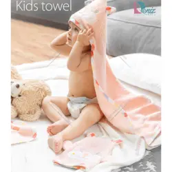 حوله نوزادی ۳ تکه کارتونی رنگ گلبهی - deniztowel
