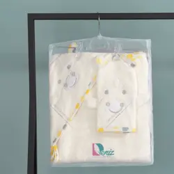 حوله نوزادی ۳ تکه کارتونی رنگ گلبهی - deniztowel