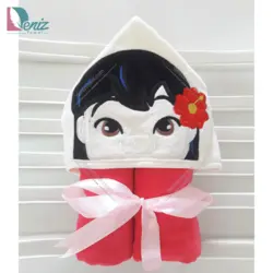 حوله کودک شنلی طرح دختر مو مشکی - deniztowel