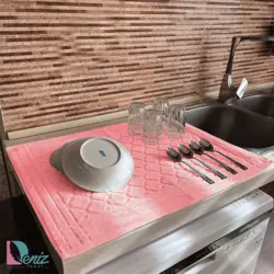 نمگیر ظروف آشپزخانه طرح خشتی رنگ گلبهی - deniztowel