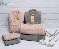 حوله ست دو نفره لاوین رنگ سنگی و کالباسی - deniztowel