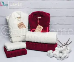 حوله ست دو نفره لاوین رنگ شیری و زرشکی - deniztowel