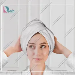 حوله سر طرح ساده مدل کلاه پیچ رنگ سفید - deniztowel