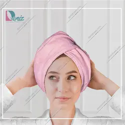 حوله سر طرح ساده مدل کلاه پیچ رنگ صورتی روشن - deniztowel